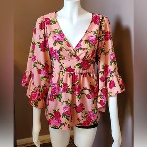 Betsey Johnson pink floral bell sleeved tunic